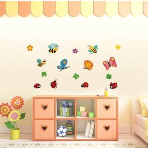 Flower Bug assorted Wall Decals Colorful Butterfly Wall Sticker Peel and Stick